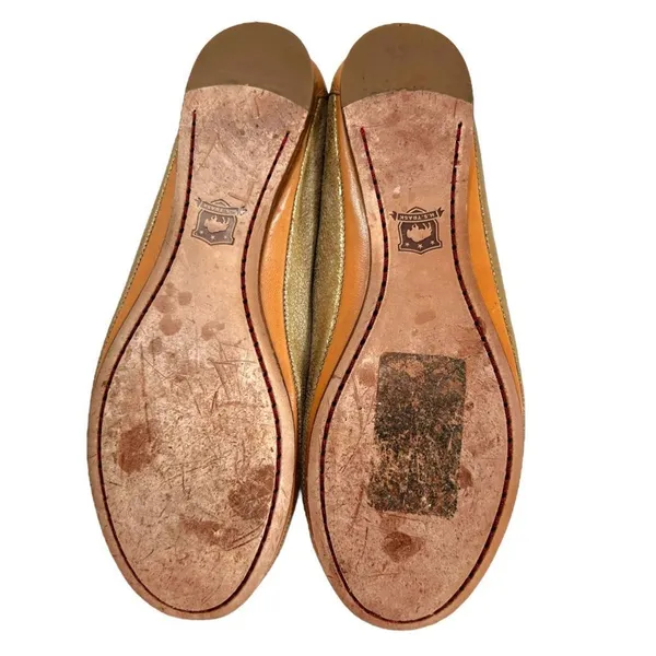 Trask Piper Gold Metallic Brush Off Natural Vachetta Leather Flats - Image 8