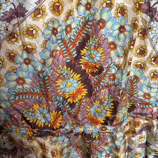 Johnny Was 100% Silk Floral Print Square Neck Boho Dress Size Large *FLAW* - Image 9