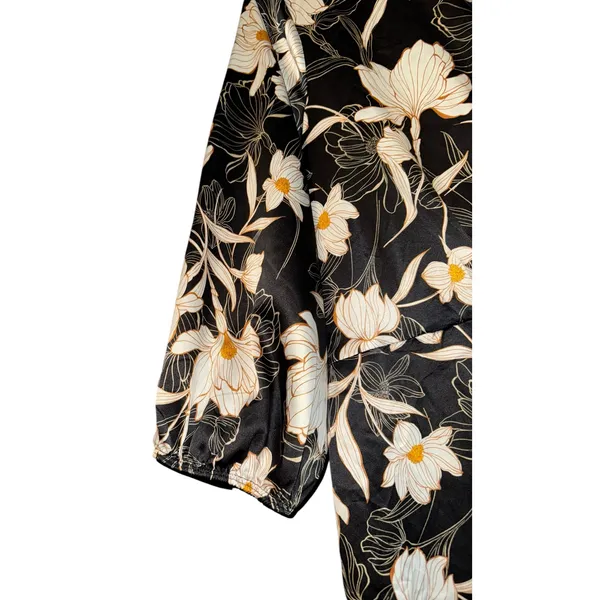Naif Faux Wrap Satin Dress‎ Women's XL Balloon Sleeve Lilly Floral Wedding Event - Image 4