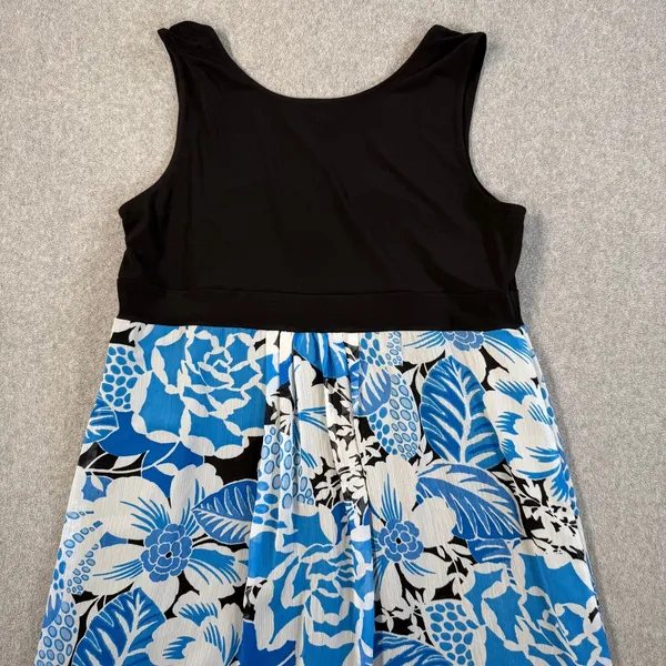 josephine Women's Size 10 Black Blue White Tropical Floral Sleeveless Midi Dress - Image 12