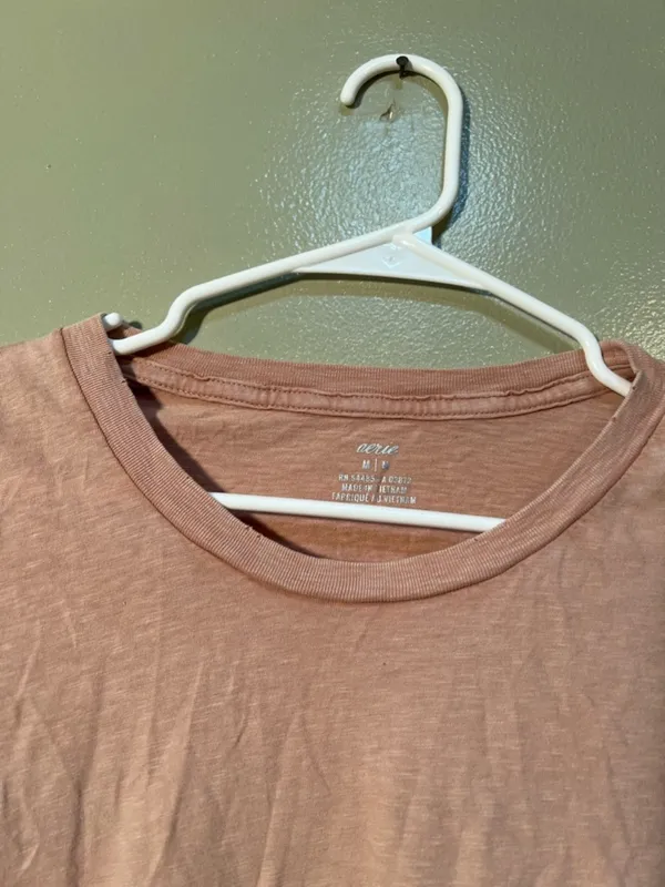 Aerie Womens Size Medium Long Sleeve T-Shirt Cropped Tan Brown Distressed Cotton - Image 6