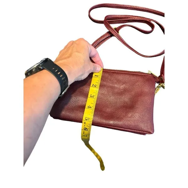 Wine Red faux leather Crossbody Bag With Gold Accents & Adjustable Strap Wine Re - Image 2