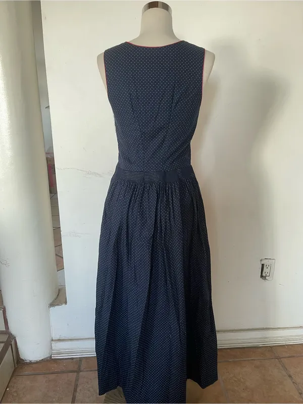 Vintage Navy Polka Dot Maxi Dress with Button Front Blue Size M - Image 4