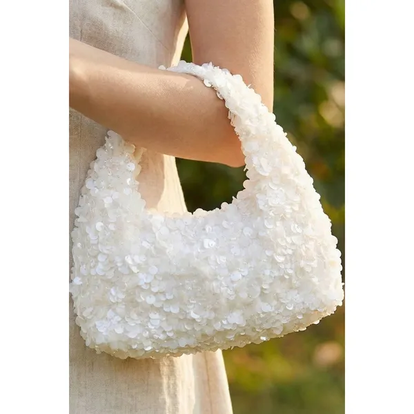 Fame and Partners Full Sequin Hand Bag - White‎ - Image 4