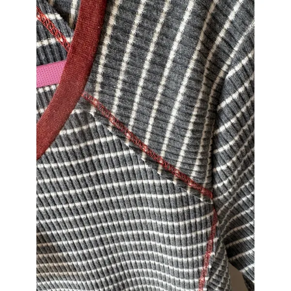 Hem & Thread Womens Small Gray Striped Ribbed Knit Tunic Top Long Sleeve Swing - Image 2