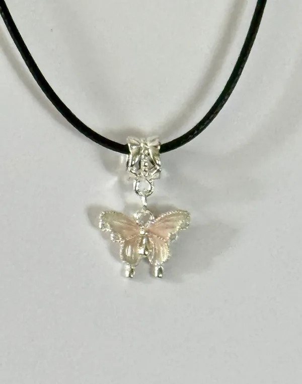 Pink Butterfly Necklace (732) Silver - Image 4