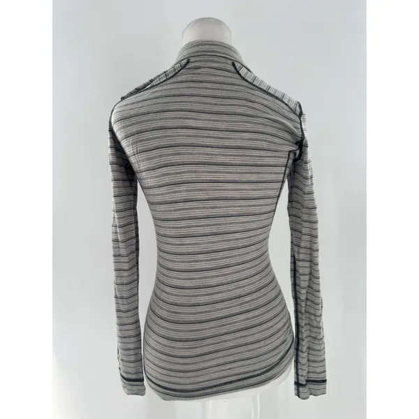 Smartwool Merino Wool 1/4 Zip Base Layer Top XS Gray Stripe Mock Neck Outdoor - Image 5