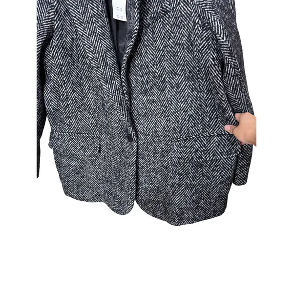 Abercrombie & Fitch Herringbone Wool Blend Blazer Black White Grey Large NWT - Image 3