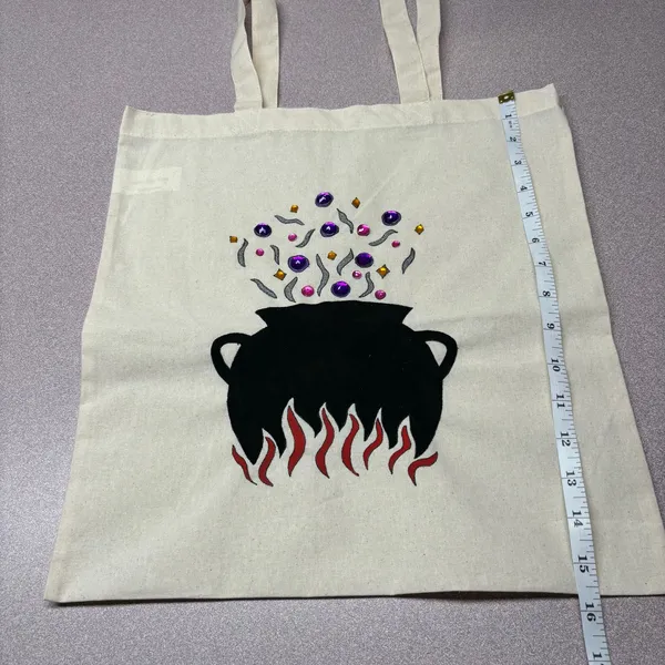 Hand Painted Magic Cauldron Halloween Cotton Tote Bag - Image 5