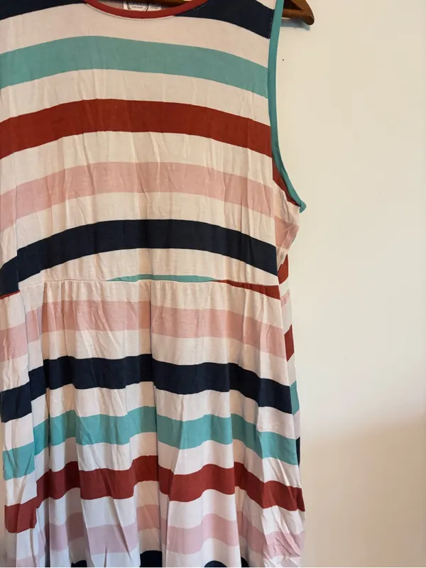 Maurices Plus Size 24/7 White Teal Striped Empire Waist Mini Dress with Pockets - Image 3