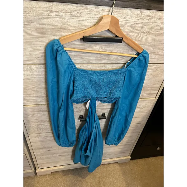 Princess Polly Dainton Romper Blue Cutout Smocked Long Sleeve Mini US 2 - Image 6