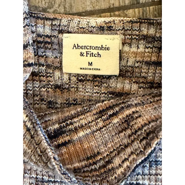 Abercrombie & Fitch Ribbed Knit Tank Top Brown Blue Square Neck Medium‎ Y2K Boho - Image 3