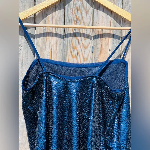 Free People Time to Shine Navy Blue Sequin Slip Dress - Image 14