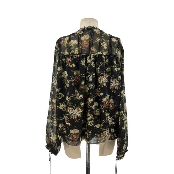 Aritzia Wilfred Long Sleeve Floral Print Chiffon‎ Blouse Black Green Size Medium - Image 10