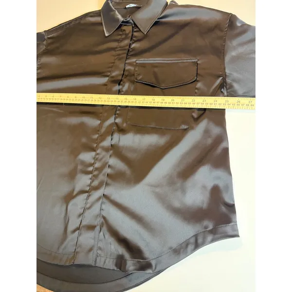 ZARA Black Satin Button Front Shirt Blouse Oversized XL - Image 7