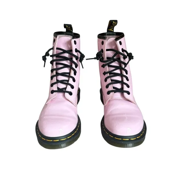 Dr Doc Martens 1460 Patent Leather Lace Up Combat Boots Womens Size 7 Pale Pink - Image 3