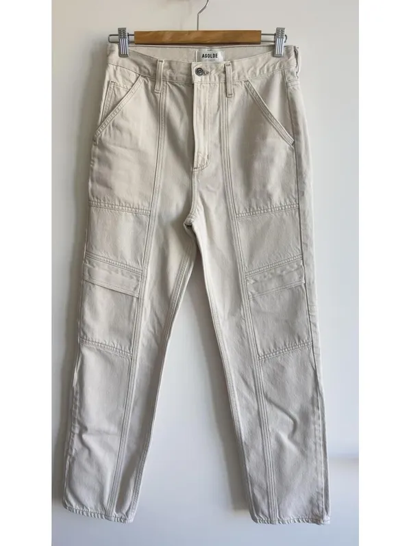 AGOLDE Cooper Cargo Pants 25 Ecru Organic Cotton High Rise Utility Denim - Image 4