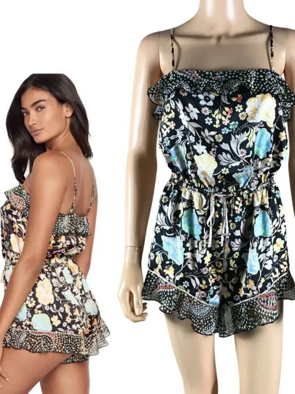 Women’s Victoria’s Secret Floral Black Playsuit Small - Image 8