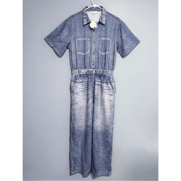 NWT Oddi Acid Washed Chambray Denim Jumpsuits Size Medium Casual - Image 5