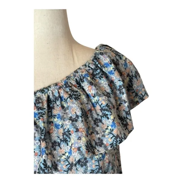 Rebecca Taylor La Vie‎ Shirt Women Medium Blue Floral One Shoulder Top Bohemian - Image 5