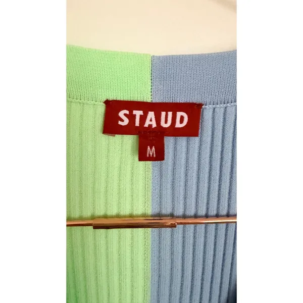 STAUD Sweater Dress Womens Shoko Size M Green Blue Ribbed Knit‎ Colorblock Midi - Image 7