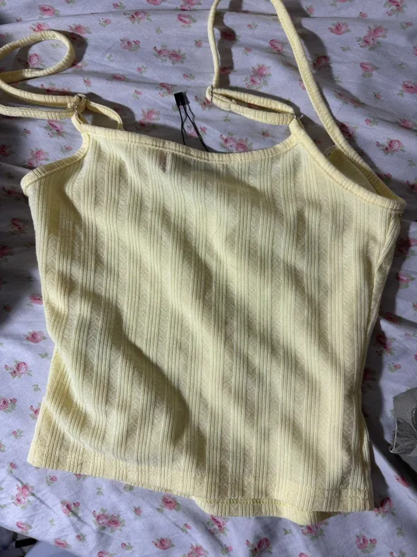 Edikted Yellow Irene Pointelle Tank Top cami - Image 3