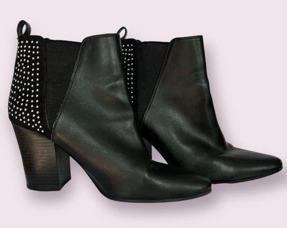 Black Faux Leather Studded Ankle Booties - Image 2