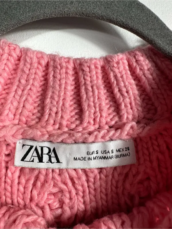 ZARA Pink Cable Knit Sweater Vest‎ Womens S Cropped Chunky Knit Sleeveless Top - Image 7