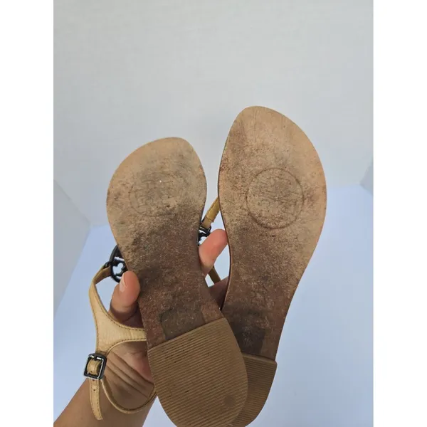 Tory Burch Miller Leather Tan Thong Sandals Silver Logo Medallion Women’s sz 7.5 - Image 6