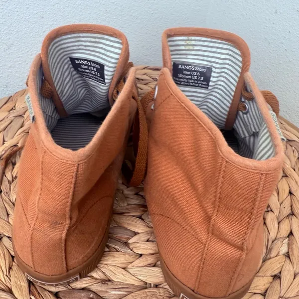 BANGS Shoes Orange Brown High Top Sneakers Saharah Sand Canvas Lace Up Size 7.5 - Image 5