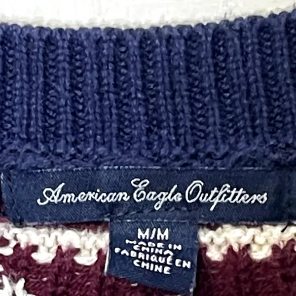 American Eagle‎ Sweater Dress Size Medium Navy Cream Striped With Nordic Pattern - Image 7