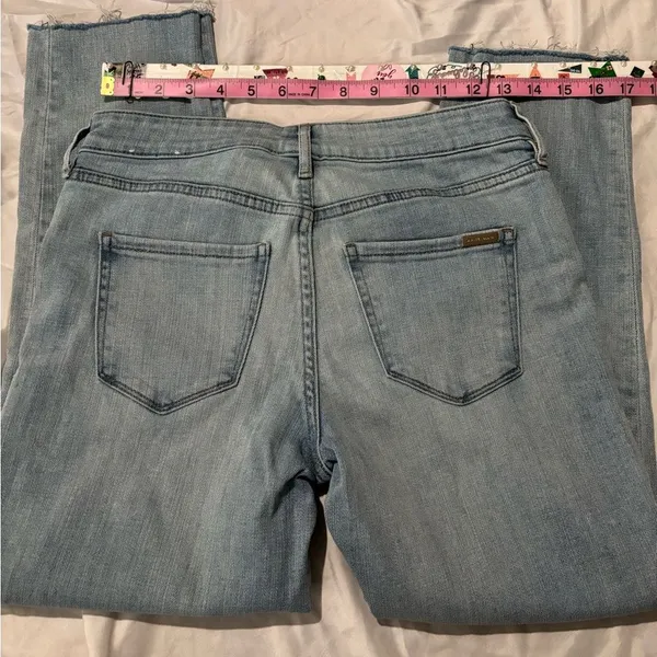 White House Black Market Light Wash Embroidered Distressed Straight Leg Jeans - Image 8