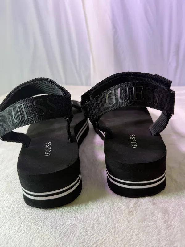 GUESS Black Platform Strappy Logo Sandals for Women - Image 8