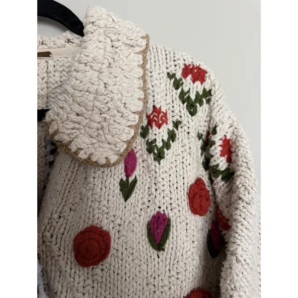 Free people Rosebud Cardigan Ivory Combo Women's Size Medium/Large - Image 10