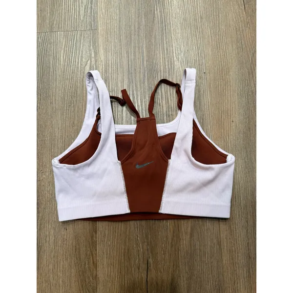Nike Dri-FIT Womens High Neck Layered Sports Bra Lilac Rust Brown‎ Size Small - Image 4