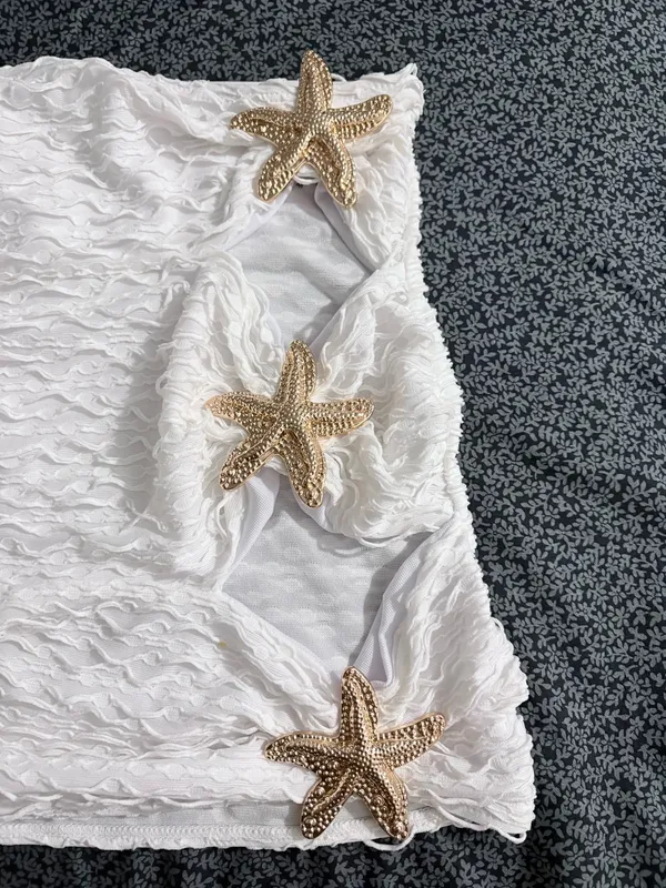 White Shein Skirt gold starfish  - Image 2