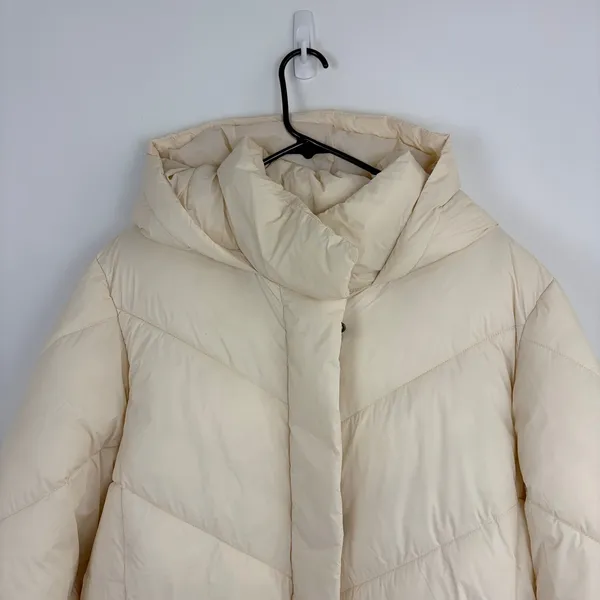 Banana Republic Factory Water Resistant Puffer Jacket Long Cream Parka Size XL - Image 4