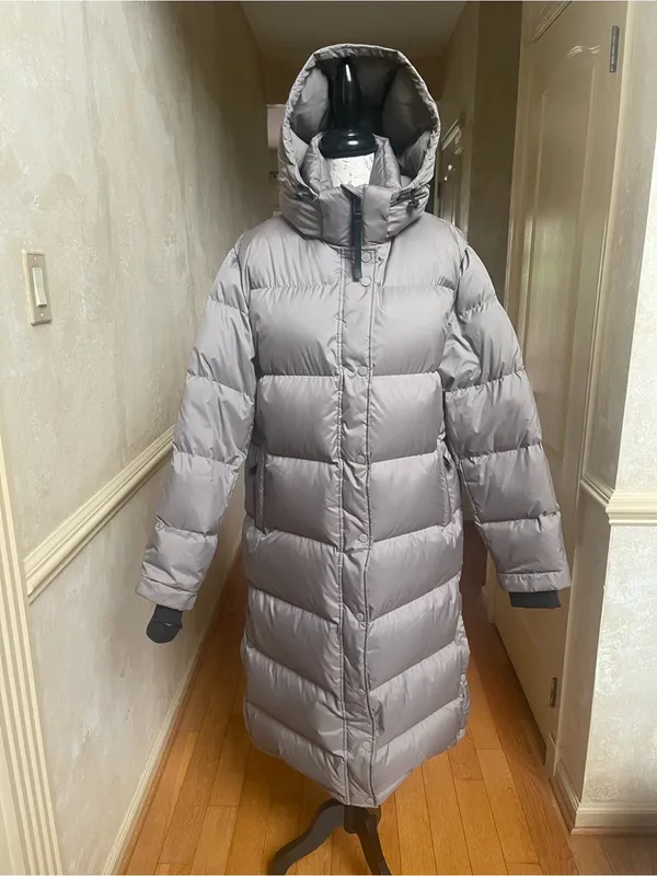 QUINCE Responsible Down Long Puffer Jacket Stone Taupe Color Sz Large - Image 5