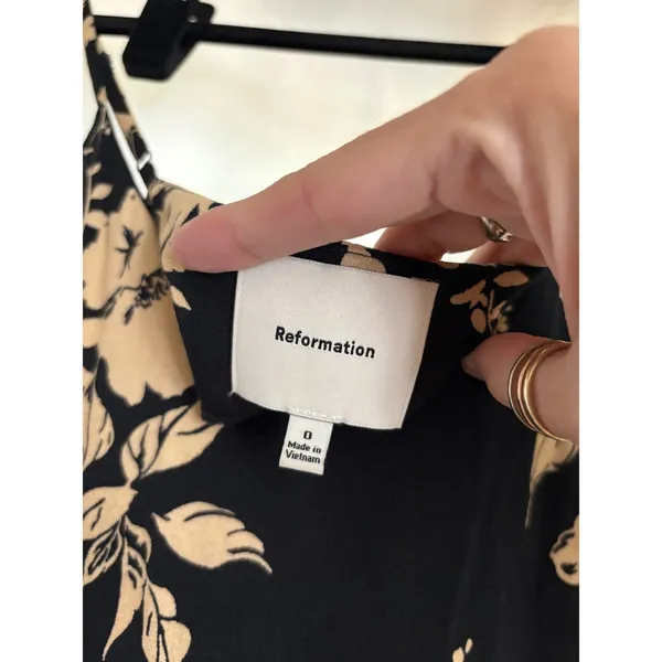 REFORMATION Black Floral Midi Crimini‎ Dress Size 0 - Image 3