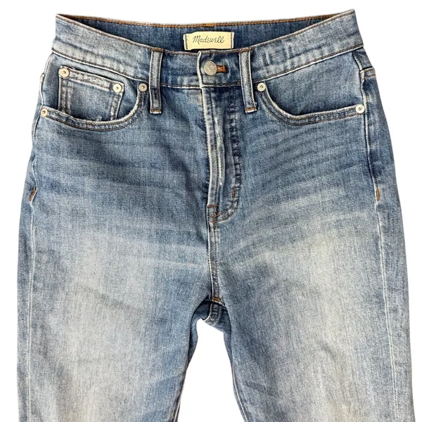Madewell Blue Distressed Raw Hem Light Wash Stretch Perfect Vintage Jeans sz 26 - Image 11