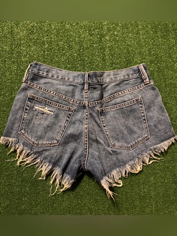 We The Free Frayed Hem Distressed Denim Shorts - Blue - Image 3