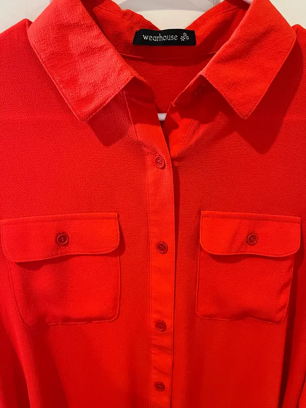 Warehouse Red Button Down Blouse Size Large - Image 2