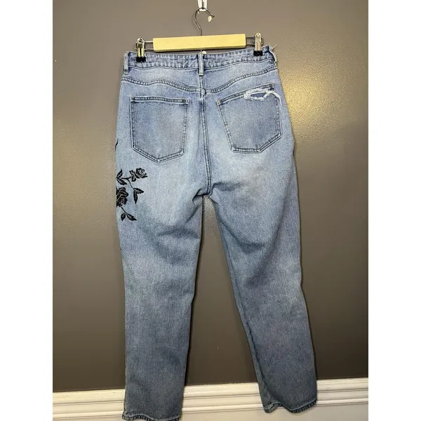 PacSun Mom Jeans Womens 29 Light Wash Hi Rise Embroidered Floral Denim - Image 6
