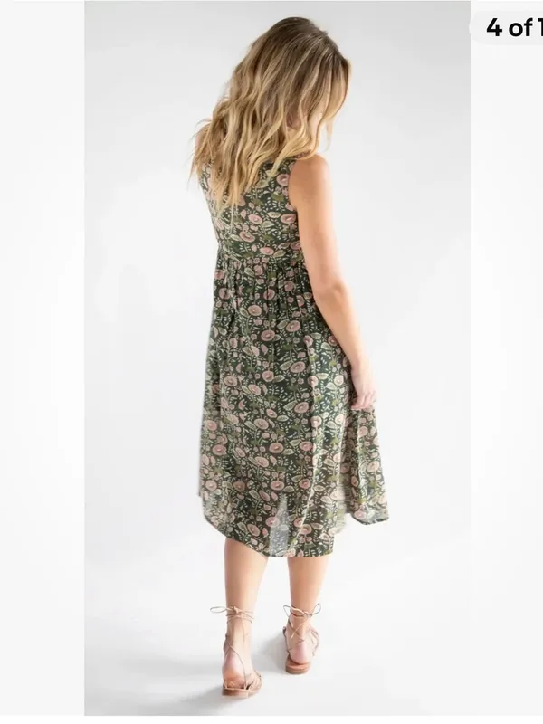 NATURAL LIFE Amelia Cotton Shirt Dress Green Floral Vines Small NWT - Image 3