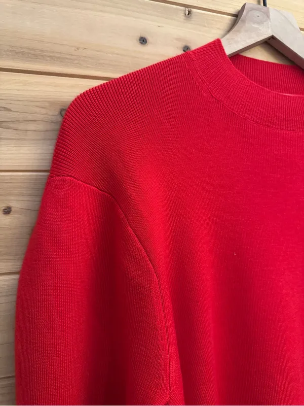 NWT Madewell Medium Red Merino Wool Ruffle Mockneck Crop Sweater Holidays Cozy - Image 2