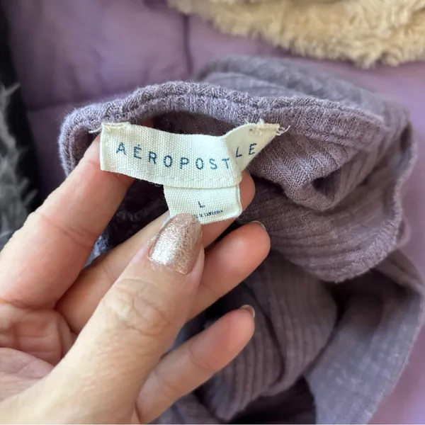 Aeropostale Solid Purple Textured Long Sleeve Twist Back Crop Top - Image 5