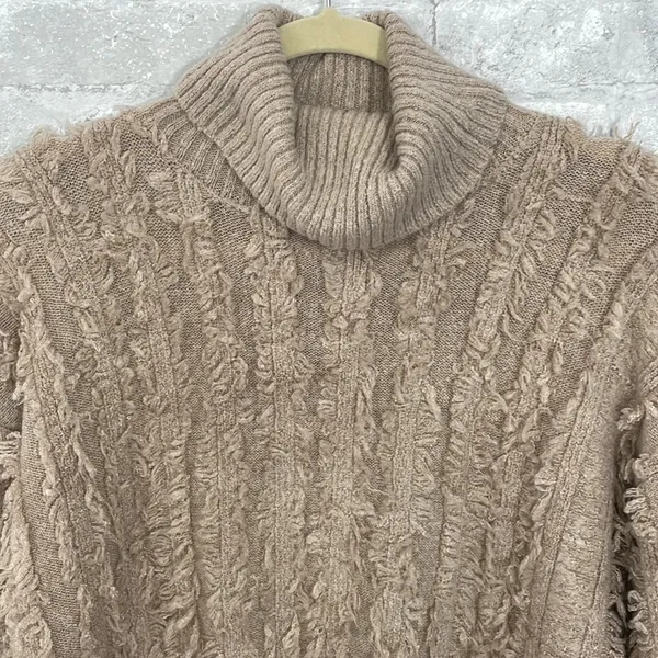 Lulus Snuggle Up To You Beige Turtleneck Knit Sweater Dress - Image 5