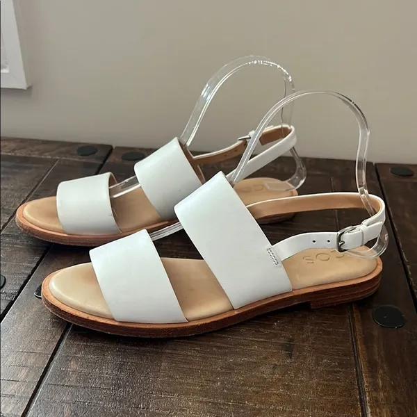 COS Sandals‎ Double Strap Flat White Leather Size US 8 - Image 2
