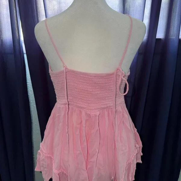 Free People Brielle Playsuit Smocked Slim V Neck Straps Ruffle Tie Romper S NWOT - Image 3