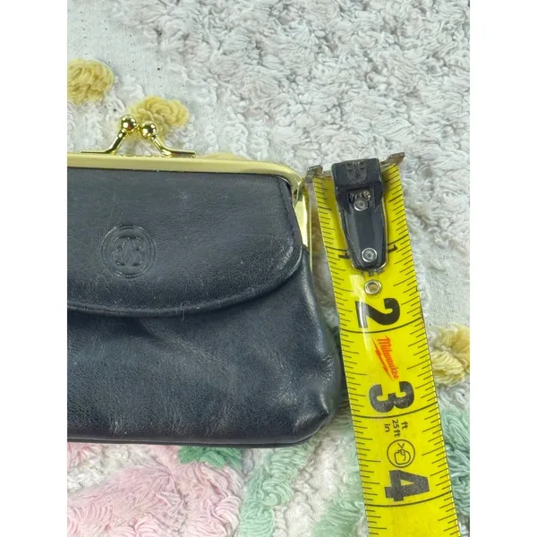 Vintage Buxton Leather Coin Purse &‎ Tooled Floral Kiss Lock Pouch Set Black - Image 9
